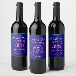 2022 Graduate Thank You for Coming Blue Neon Pink Wine Label
