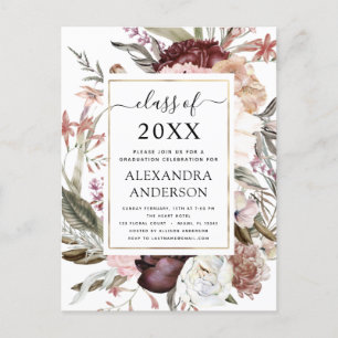2022 Graduation Boho Dusty Pink Burgundy Invitatio Postcard