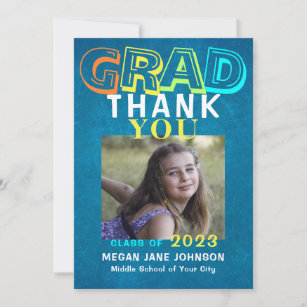 2022 graduation colourful middle school grad photo thank you card