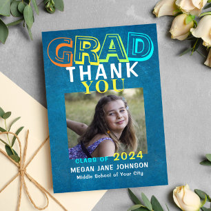 2022 graduation colourful middle school grad photo thank you card