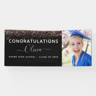 2022 Graduation Glitter Rose Gold Blush Pink Black Banner