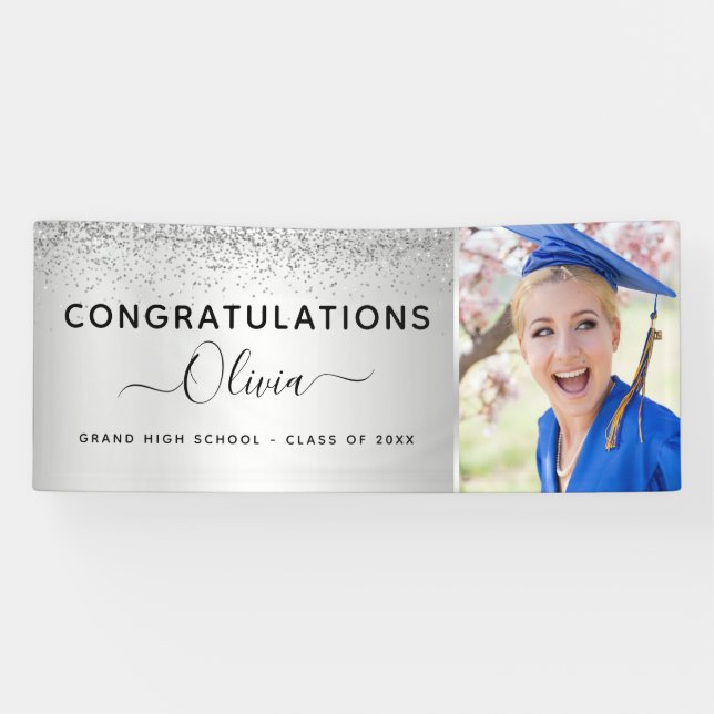 2022 Graduation Glitter Silver Black Banner (Horizontal)