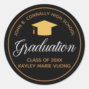 2022 Graduation Gold Black Elegant Custom Graduate Classic Round Sticker