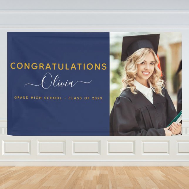2022 Graduation Navy Blue Gold High School College Banner (Creator Uploaded)