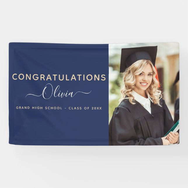 2022 Graduation Navy Blue Gold High School College Banner (Horizontal)
