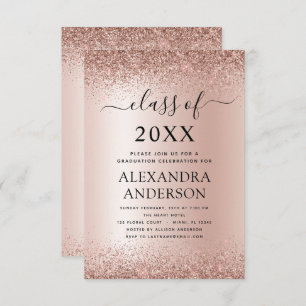 2022 Graduation Party Glitter Rose Gold Blush Pink Invitation