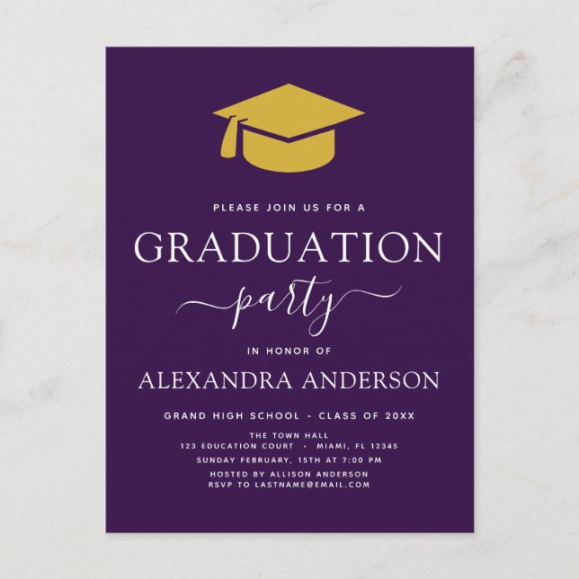 2022 Graduation Party Purple Gold Modern Elegant I Postcard (Front)