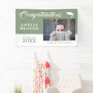 2022 Graduation Pastel Green Graduate Photo Party Banner