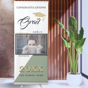 2022 Graduation Pastel Green Graduate Photo Party Retractable Banner