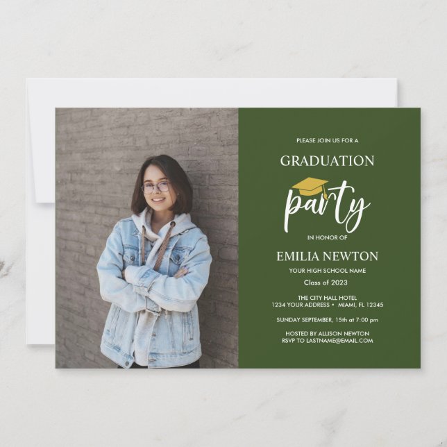  2022 Green Gold  Photo Graduation Party Invitation (Front)