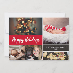 2022 Happy Holidays Red Family Collage Christmas Holiday Card