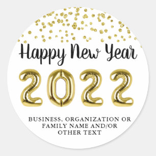 2022 Happy New Year Gold Balloons Confetti Classic Round Sticker