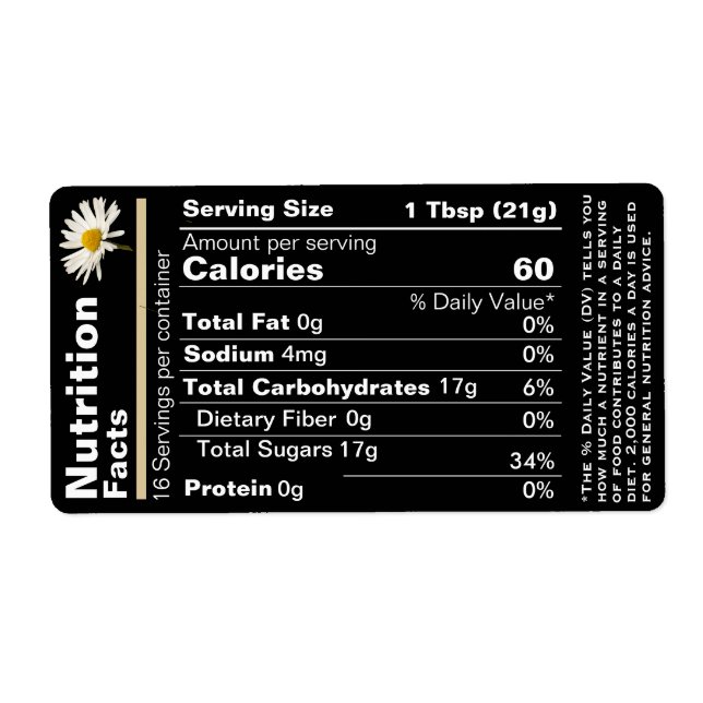 2022 Honey Nutrition Facts Label Black Gold Daisy (Front)