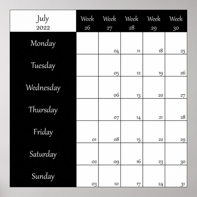 2022 July planner weel number Poster (Front)