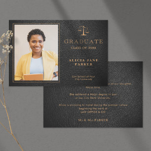 2022 Law school graduation black gold photo Announcement