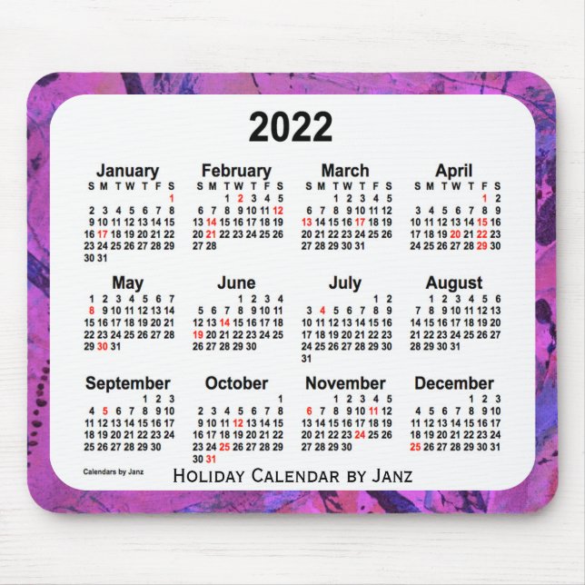 2022 Magenta Holiday Art Calendar by Janz Mouse Mat (Front)