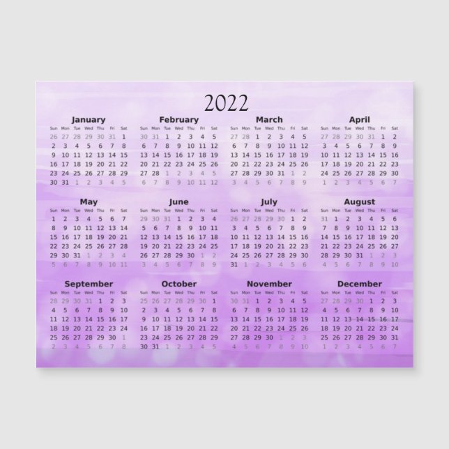 2022 Mini Calendar Magnetic Ombre Purple Magnetic Invitation (Front)
