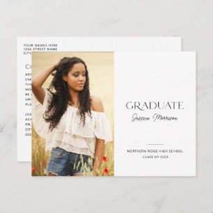2022 Minimalist Black & White 1-Photo Graduation Postcard