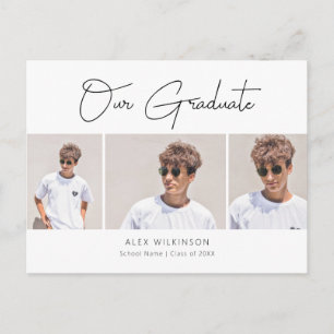 2022 Modern Minimalist Script 3 Photo Graduation Invitation Postcard