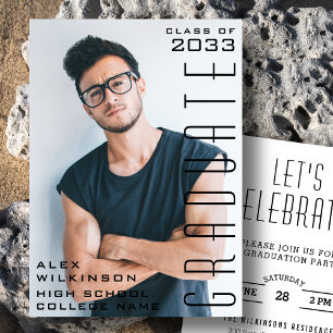 2022 Modern Script Guy Photo Trendy Graduation Invitation