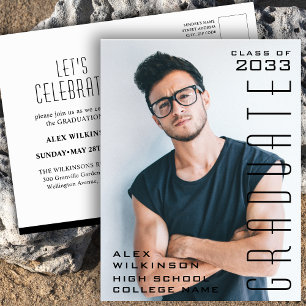 2022 Modern Script Guy Photo Trendy Graduation Invitation Postcard