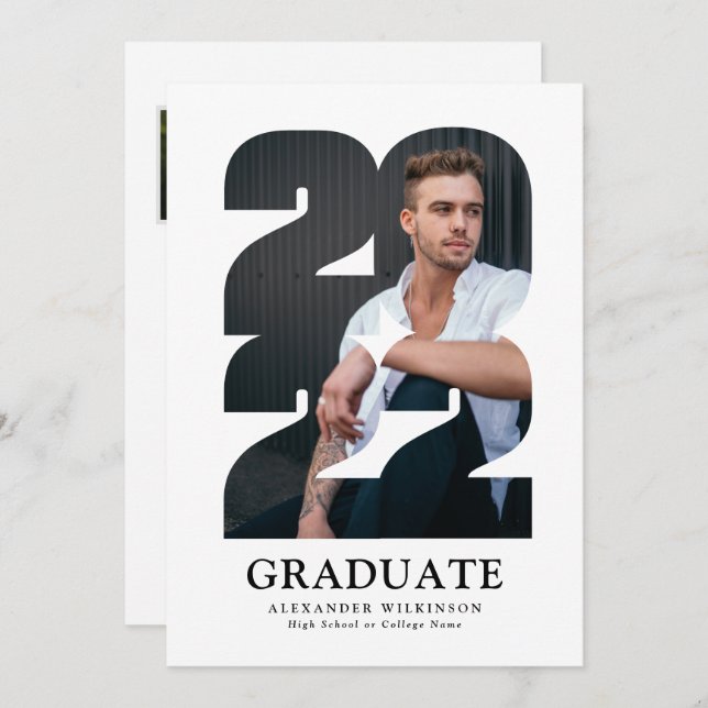 2022 Modern Typography Trendy 4 Photo Graduation Invitation (Front/Back)
