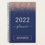 2022 Navy Blue Monogram Glitter Pink Rose Gold Planner<br><div class="desc">2022 Rose Gold - Blush Pink and Navy Blue Sparkle Glitter Monogram Name or Initial Spiral Calendar Planner Notebook. This makes the perfect sweet 16 birthday,  wedding,  bridal shower,  anniversary,  baby shower or bachelorette party gift for someone that loves glam luxury and chic styles.</div>