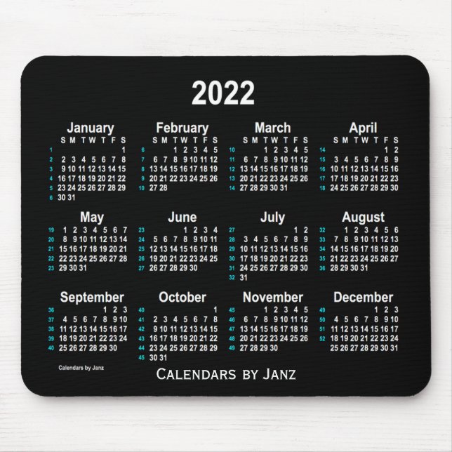 2022 Neon White 52 Weeks Calendar by Janz Mouse Mat (Front)