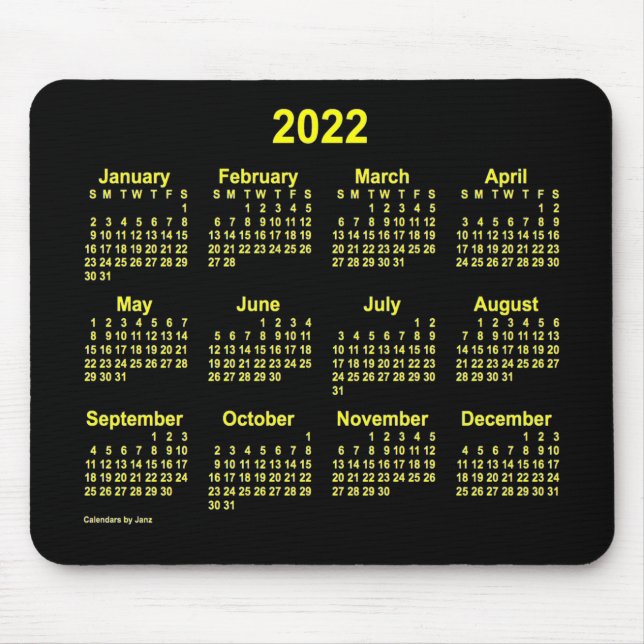 2022 Neon Yellow Calendar by Janz Mouse Mat (Front)