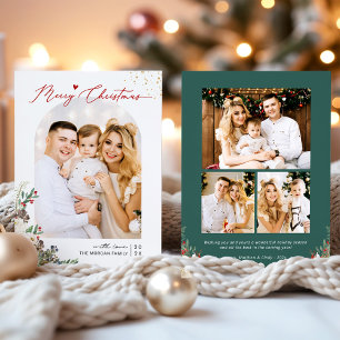 2022 New! Merry Christmas Script Family 4 Photo Holiday Card