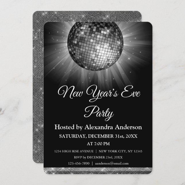 2022 New Year's Eve Party Silver Disco Ball Invitation (Front/Back)