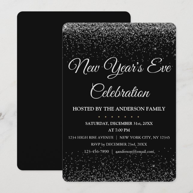 2022 New Year's Eve Party Sparkle Glitter Invitation (Front/Back)