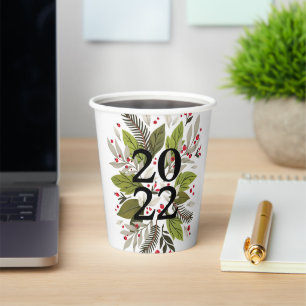 2022 New Years Eve with Greenery Holiday Paper Cups