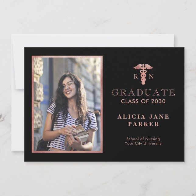 2022 Nursing school graduation rose gold photo Announcement (Front)