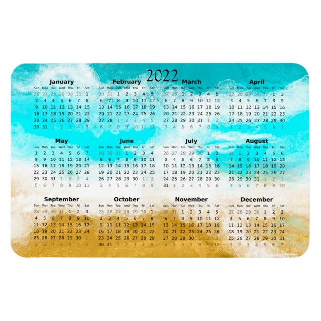 2022 Ocean Beach Calendar Mini Magnet (Horizontal)