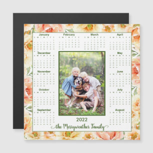 2022 Peach Floral Photo Magnetic Calendar