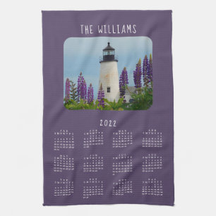 2022 Pemaquid Point Plum Lighthouse Calendar Tea Towel