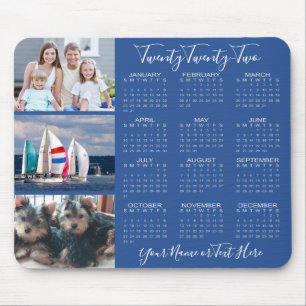 2022 Photo Calendar Stylish Script Blue Mouse Mat