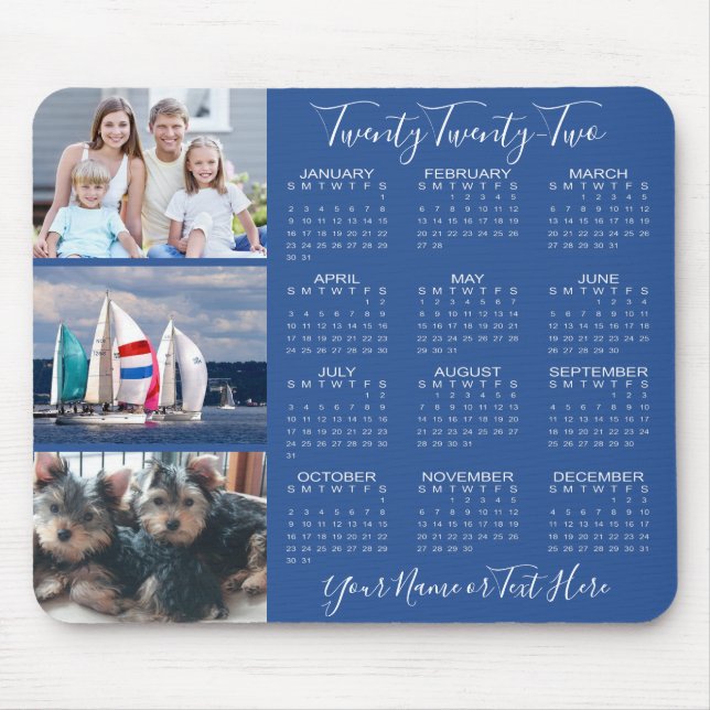 2022 Photo Calendar Stylish Script Blue Mouse Mat (Front)