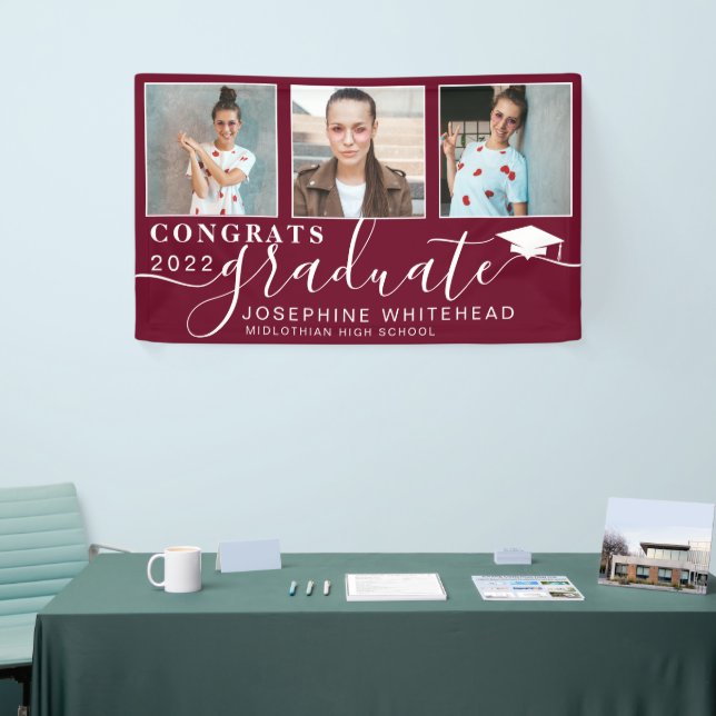 2022 Photo Collage Graduation Banner Burgundy (Tradeshow)