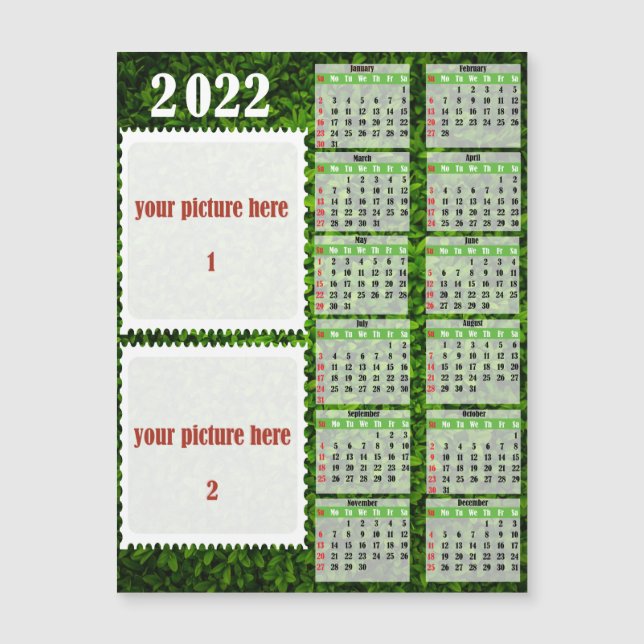 2022 Photo Personalised Calendar Fridge Magnet (Front)