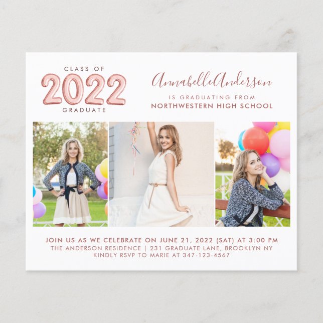 2022 Pink Photo Graduation Budget Party Invitation (Front)