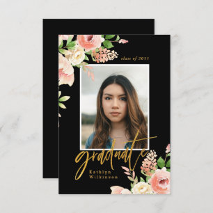 2022 Pink Rose Floral Greenery Elegant Photo Grad Thank You Card