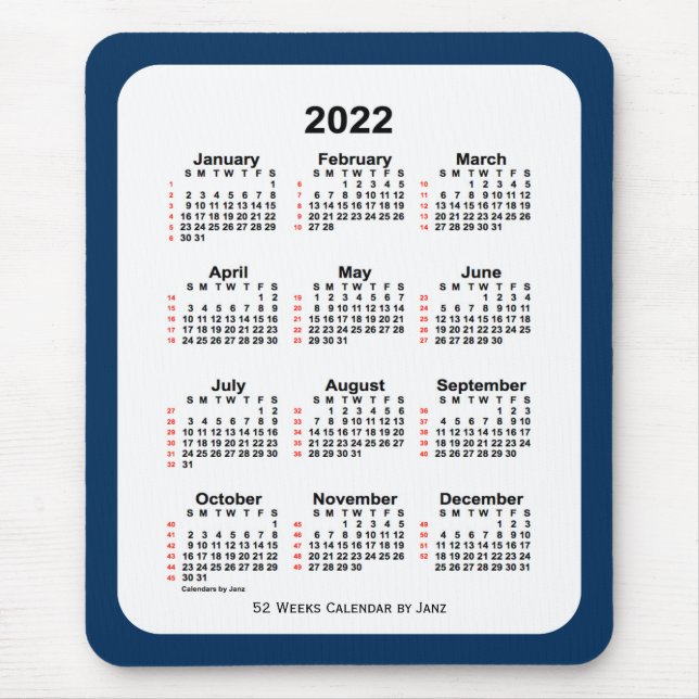 2022 Police Box Blue 52 Week Calendar by Janz Mouse Mat (Front)