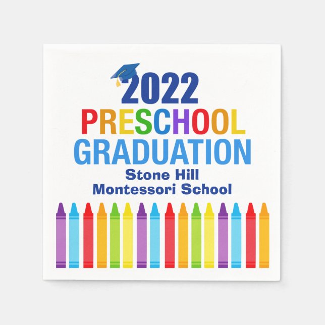 2022 Preschool Graduation Cute Crayon Custom Party Napkin (Front)