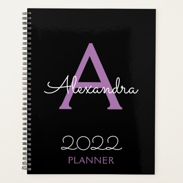 2022 Purple Black Monogram Elegant Planner (Front)