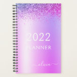2022 Purple Glitter Girly Monogram Planner<br><div class="desc">2022 Purple and White Faux Sparkle Glitter Monogram Name and Initial Metallic Stainless Steel Spiral Notebook Wedding Event Calendar Planner. This makes the perfect sweet 16 birthday,  wedding,  bridal shower,  anniversary,  baby shower or bachelorette party gift for someone that loves glam luxury and chic styles.</div>