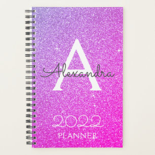 2022 Purple Pink Glitter Sparkle Monogram Planner