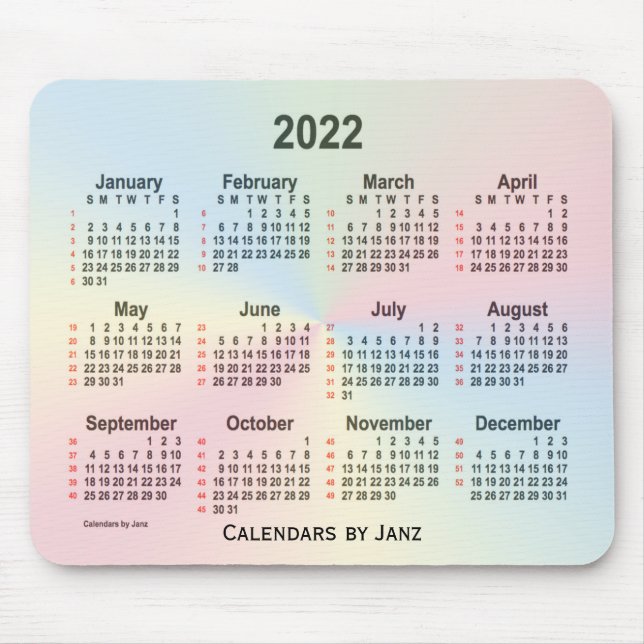2022 Rainbow Cloud 52 Weeks Calendar by Janz Mouse Mat (Front)