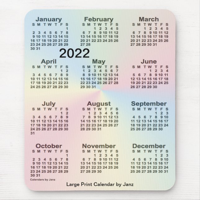 2022 Rainbow Cloud Large Print Calendar by Janz Mouse Mat (Front)
